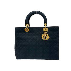 Christian Dior Lady Nylon Quilted Cannage Handbag Black JA-19654